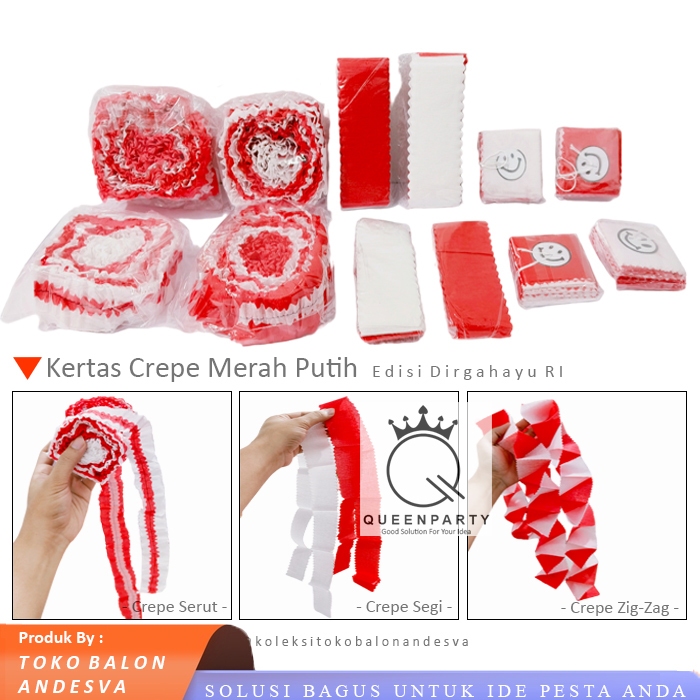 

isi 12 kertas Krep merah putih / hiasan 17 agustus / kertas krep jahit serut potong hut ri