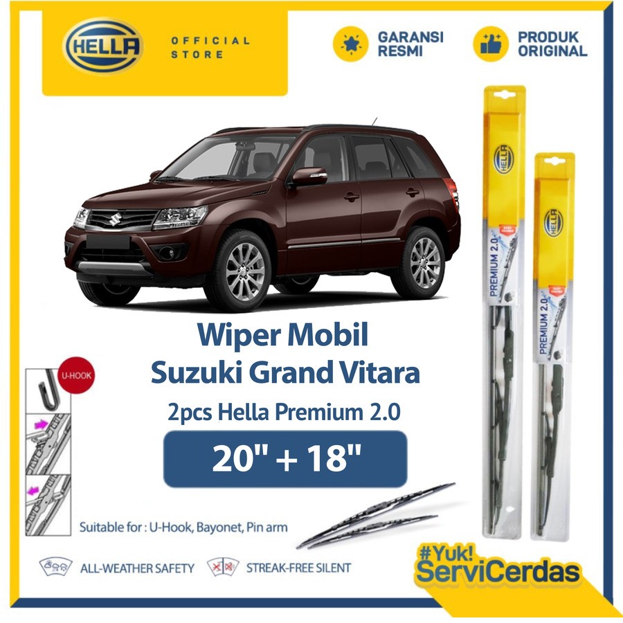 Wiper Mobil SUZUKI Grand Vitara 20” + 18” (2pcs) - HELLA Premium 2.0