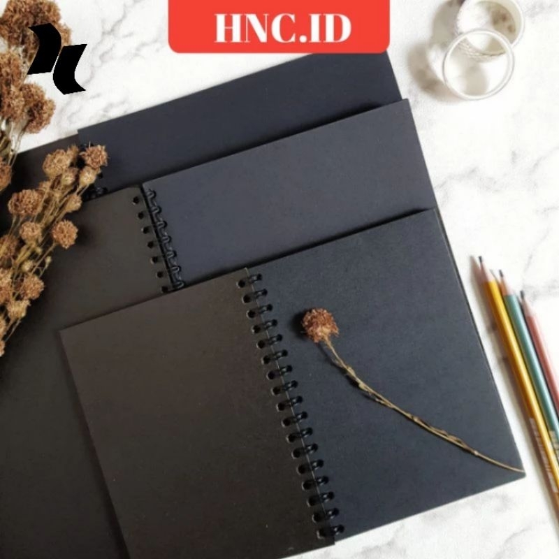 

(HNC) Notebook Hitam Polos isi 25 Lembar 50 Halaman Black Paper Plain Notebook