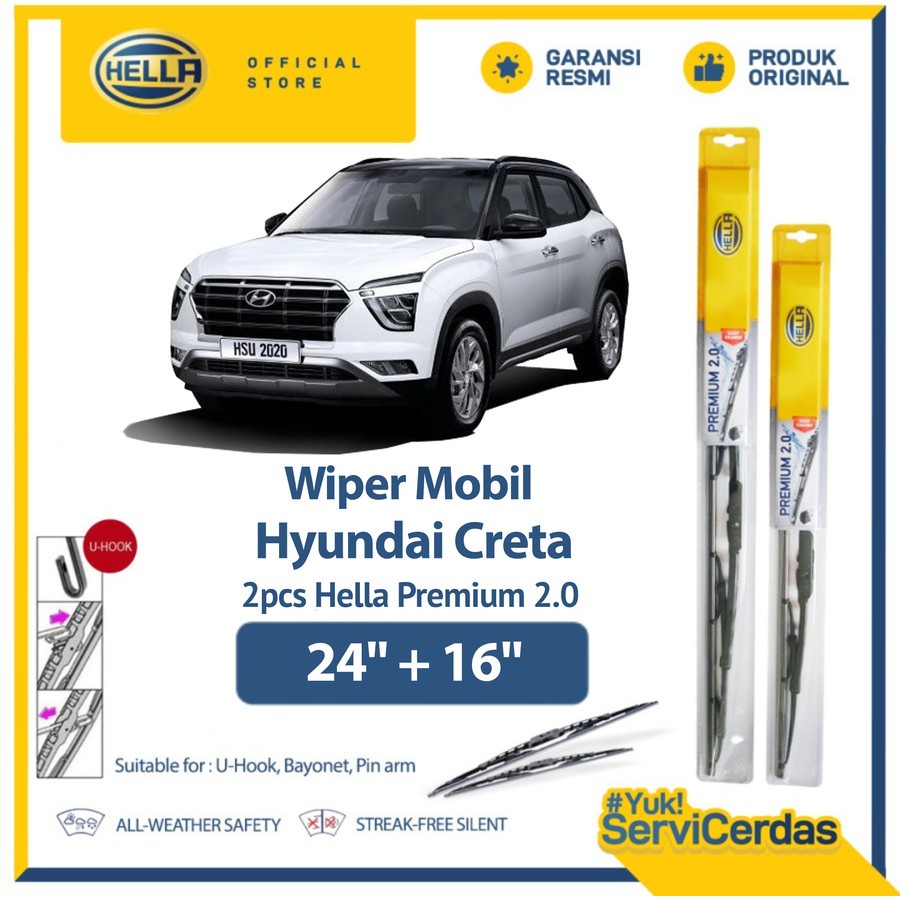 Wiper Mobil Hyundai Creta 24” + 16” (2pcs) - HELLA Premium 2.0