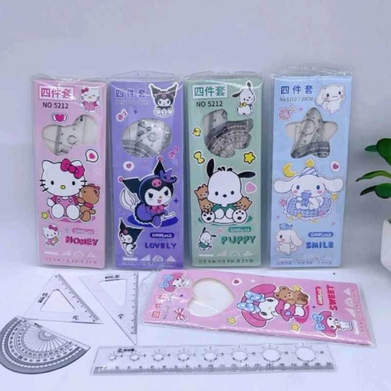 

Penggaris 4in1 set dompet 4 pcs / 4 pcs set penggaris lurus, busur, segitiga, siku / penggaris fancy set 4 pcs