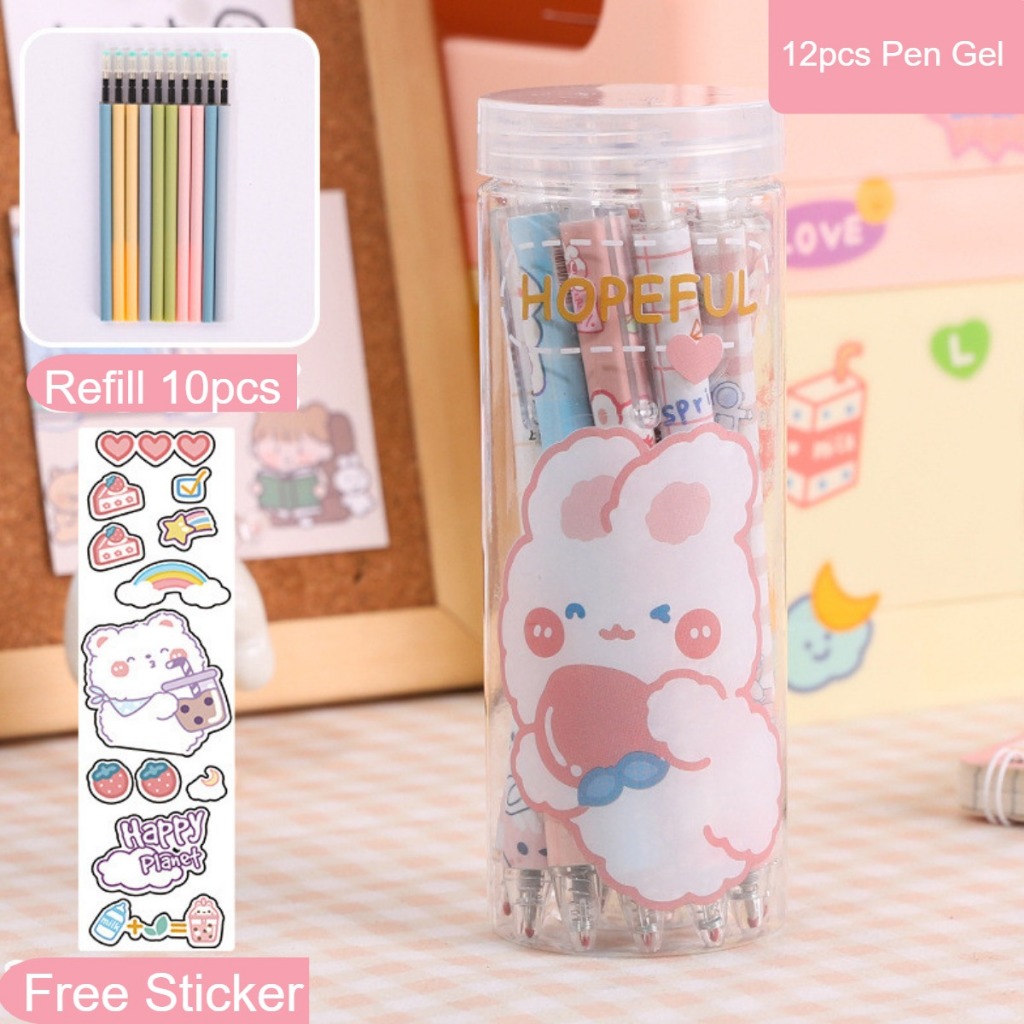 

Pulpen Gel Dan Refill 1 Box 12pcs / Pena Gel Mekanik Bear, Girl & Rabbit