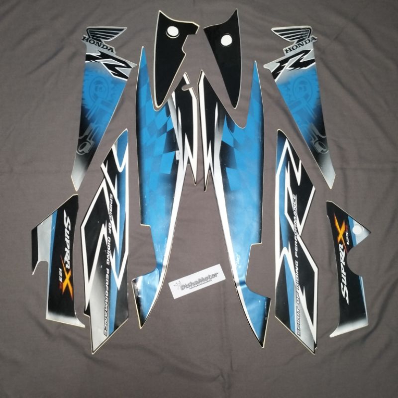 Striping sticker Honda Supra  X 125 r 2008/2009 hitam biru SupraX125 stiker sticker List polet bodi