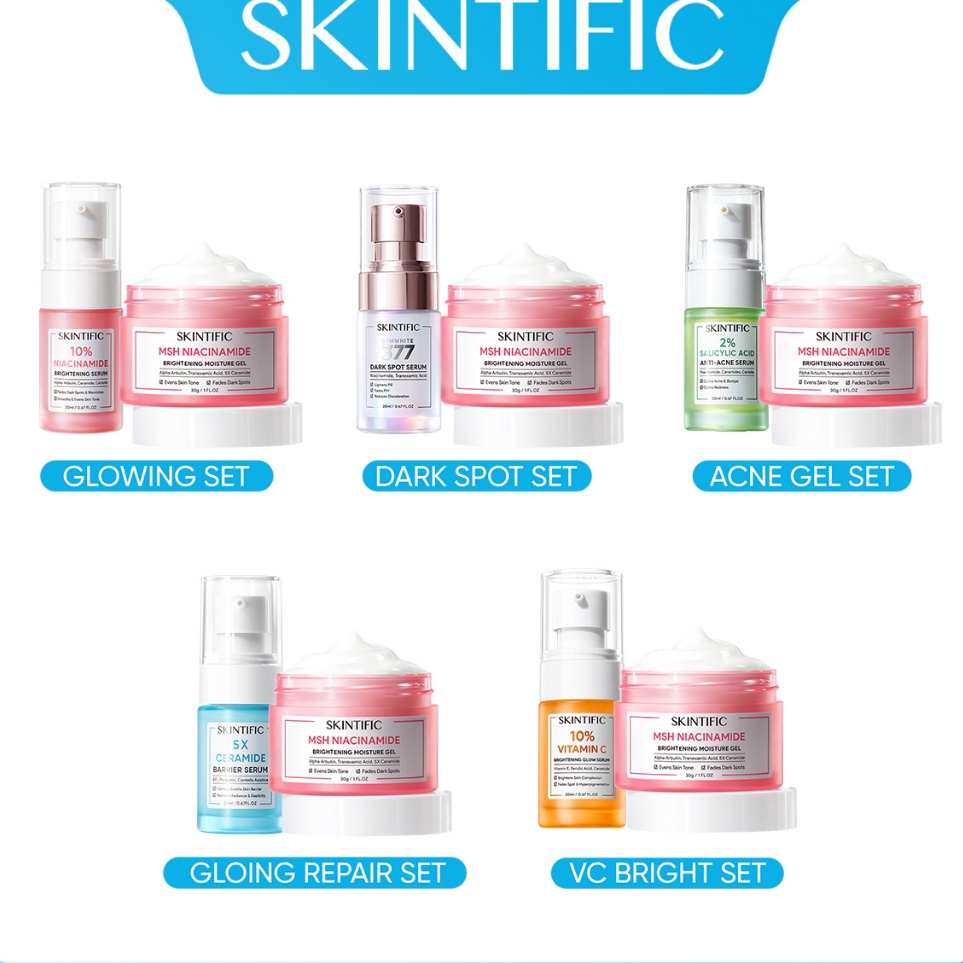 SKINTIFIC 2pcs Paket Skincare Set  MSH Niacinamide Brightening Moisture Gel 3g  1 Niacinamide Bright