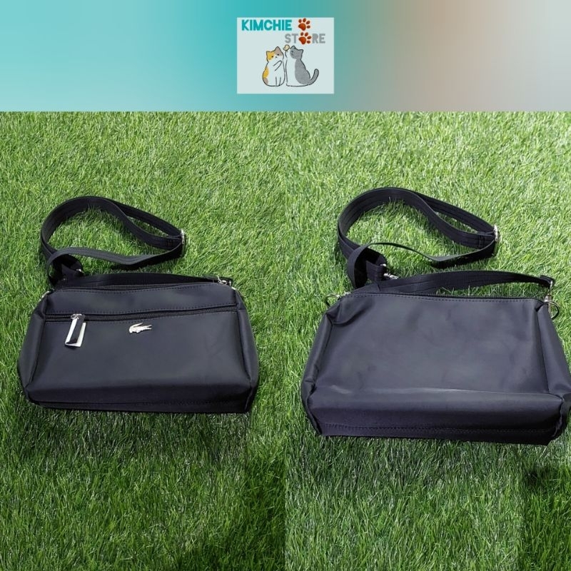 TAS SELEMPANG PRIA WANITA LACOSTE HITAM (preloved)