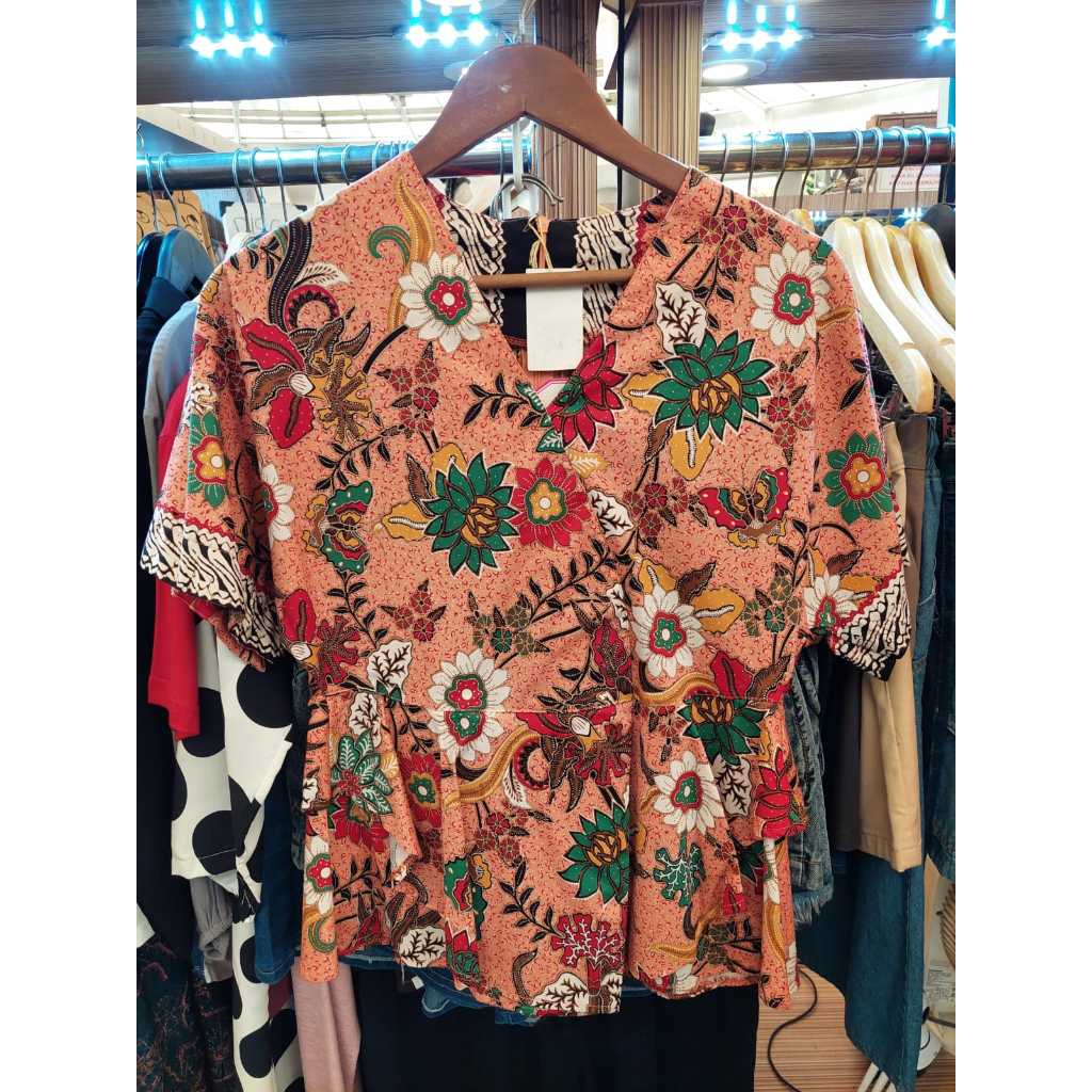 Blouse Batik Wanita Orange Katun Stretch