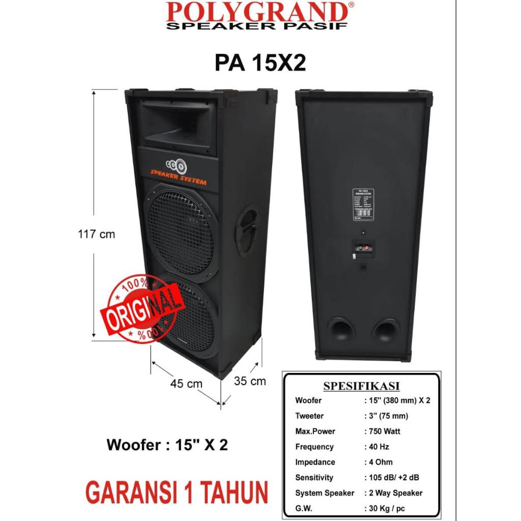 SPEAKER SALON PASIF PA 15x2 PA15x2 POLYGRAND 15in 15inch DOUBEL SPEAKER 15 inch BAHAN MDF TEBAL