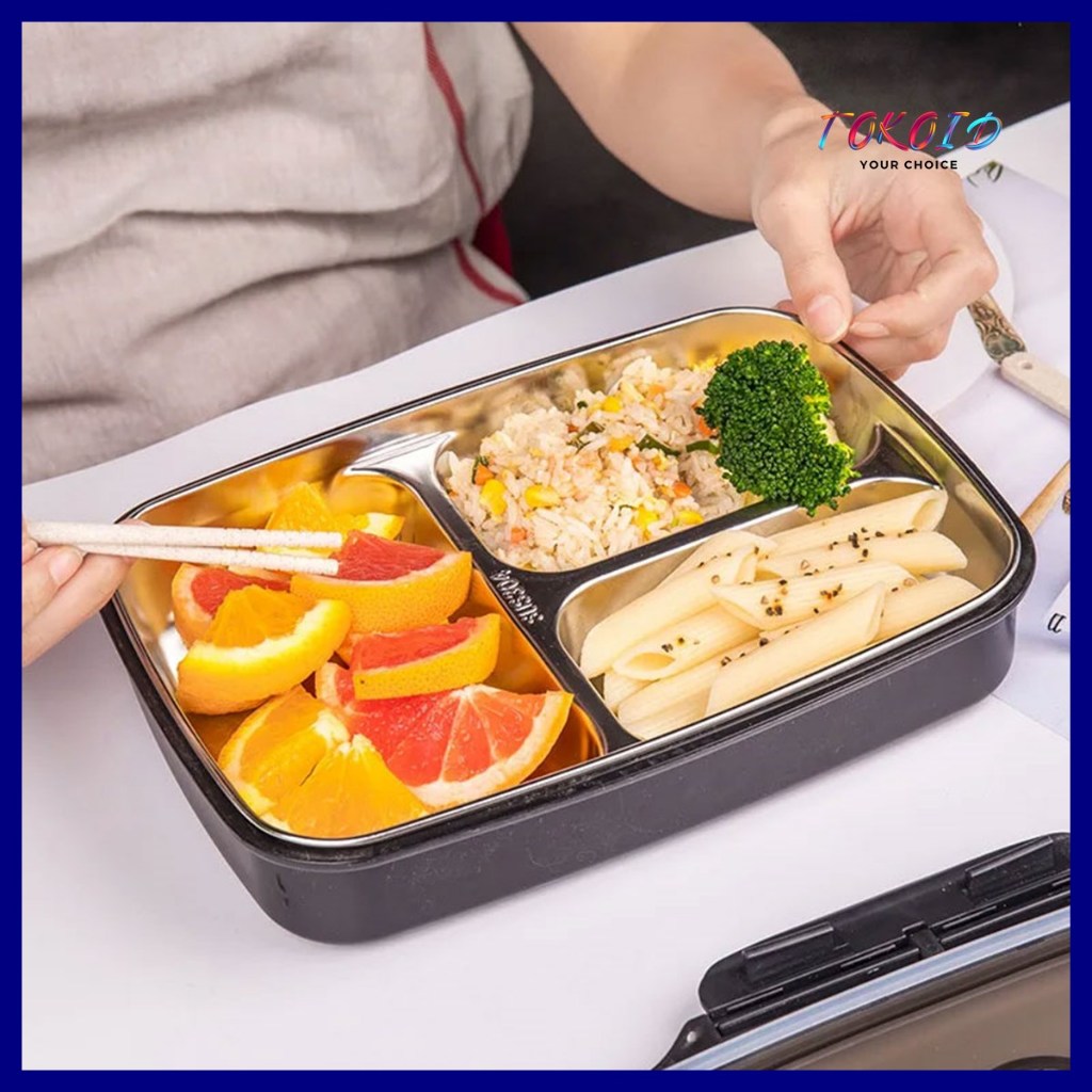 Kotak Tempat Penyimpanan Makan Lunch Box Stainless Steel 1L Spoon & Chopstick