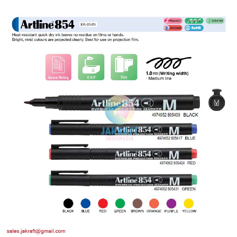 

HEBOH 1 Pcs Spidol OHP Medium 1 mm Permanen ARTLINE EK854 Permanent Marker Anti Air 1 mm Segala Permukaan Kering