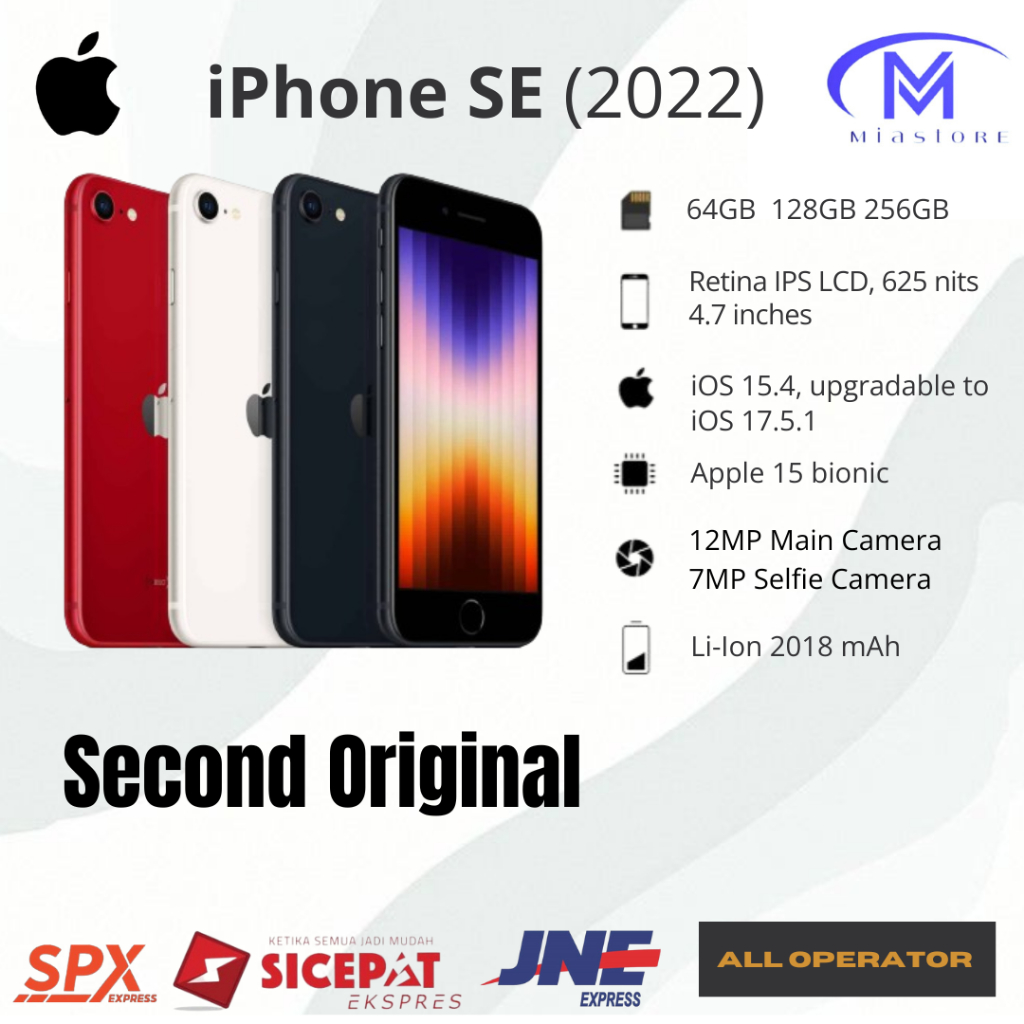 iPhone SE 3 2022 Second Original iPhone SE 2022 Bekas 64GB/128GB/256GB Mulus Normal