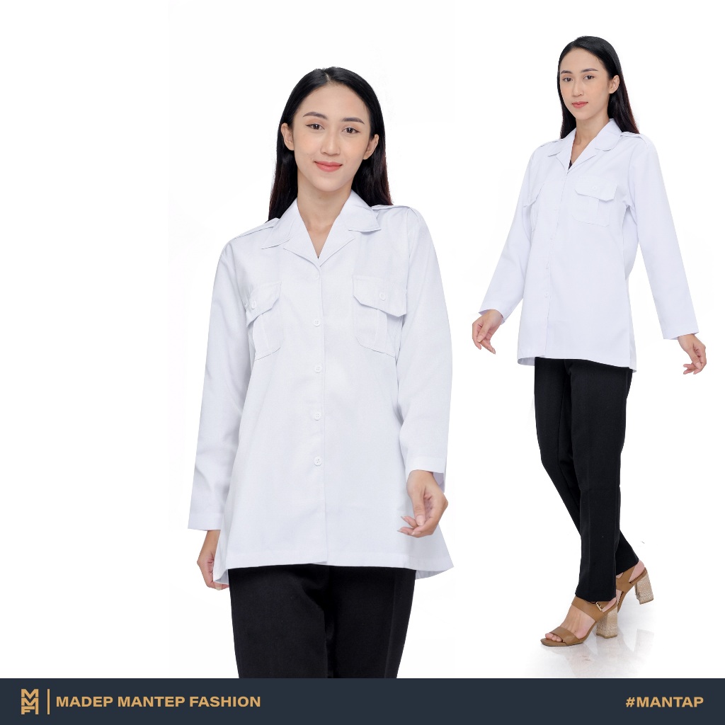 Baju Seragam Putih Dinas Wanita Lengan Panjang Seragam Putih PPPK ASN GURU Warna Putih - Seragam ASN