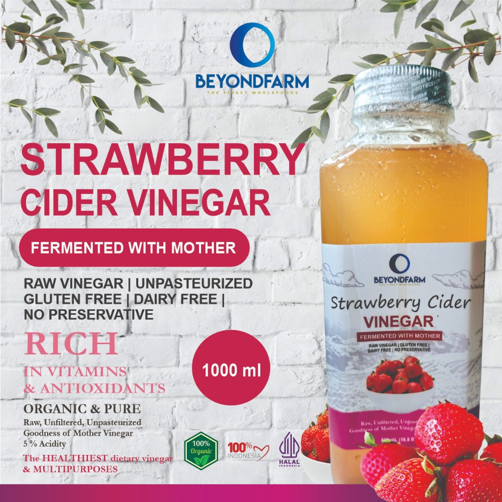 

BEYONDFARM Cuka Strawberry 1 Liter dengan Endapan Mother Probiotik / Strawberry Cider Vinegar Bragg