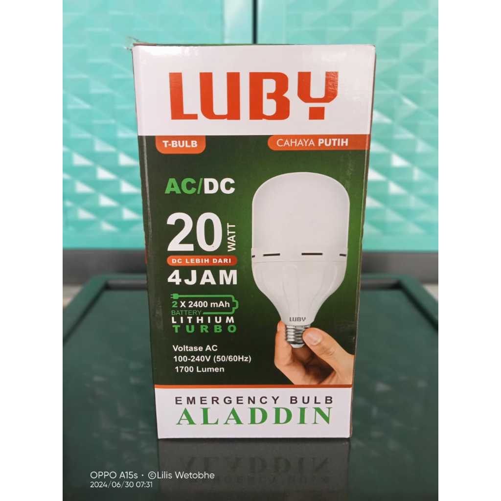 Lampu LED Capsule Emergency 20 Watt Cahaya Putih Luby Aladdin
