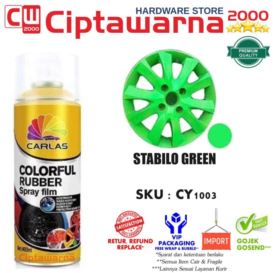 Cat Rubber Paint Carlas Stabilo Fluorescent Warna Hijau Green CY1003 - CWK
