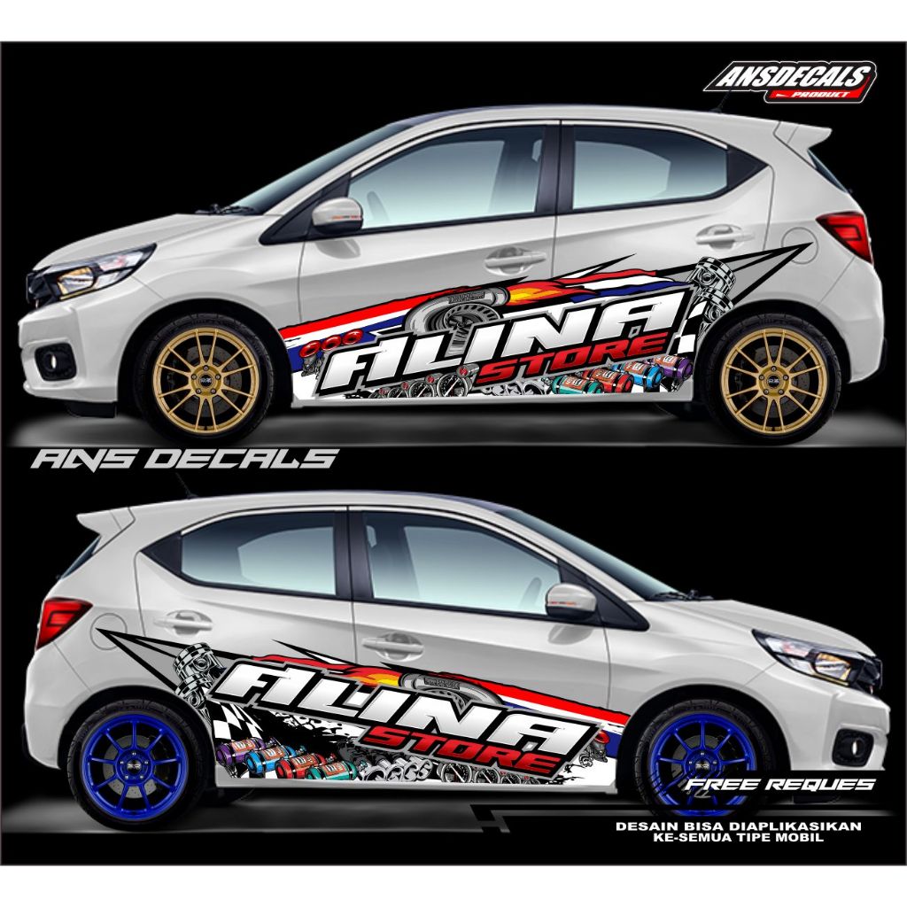 Decal Sticker Mobil brio new Agya Ayla Jazz Brio Yaris Body Samping Free Custom Nama stiker livery m