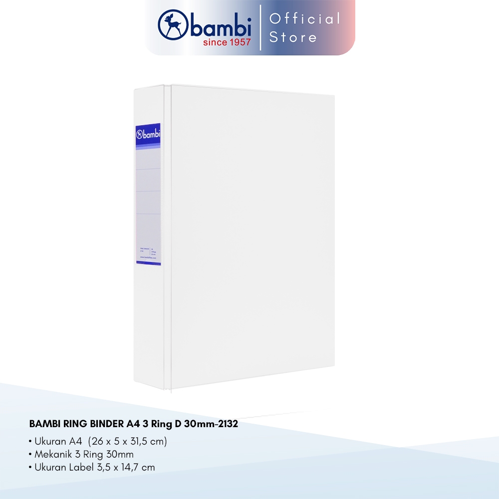 

Bambi Ring Binder A4 3 Ring D-Type White MID SIZE 30 mm