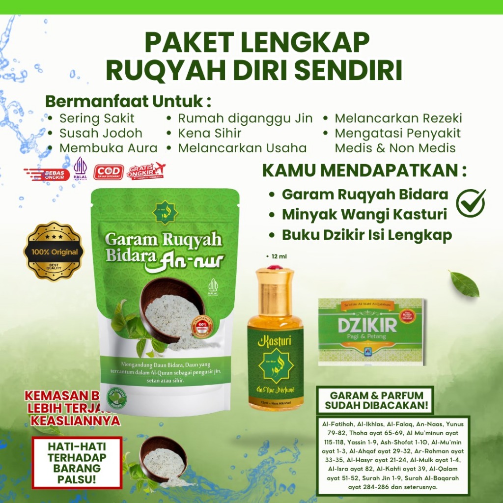 

paket lengkap garam annur & minyak kasturi 200gr || sudah di doakan dengan khusus