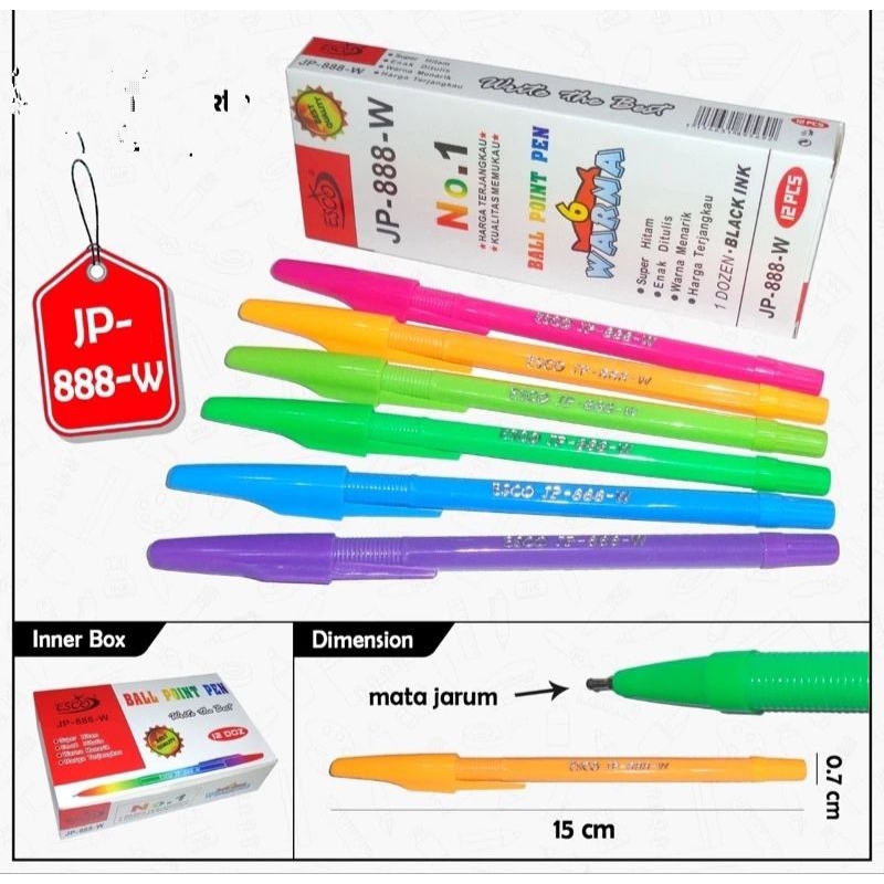 

Pulpen / Pena / Bolpoin Warna Warni Esco 1 Pack