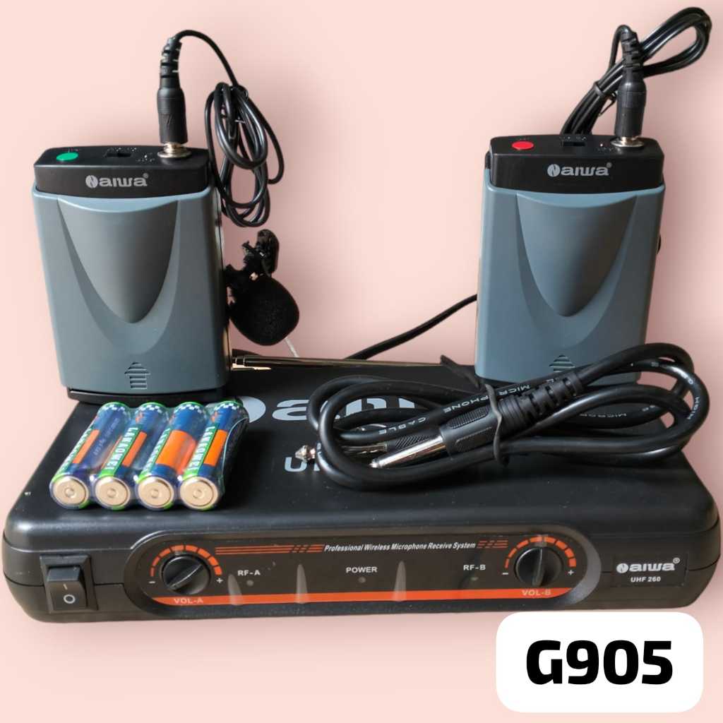 G905  MIC JEPIT WIRELESS AIWA UHF G905 CLIP ON + CLIP ON 2 SET MIC (CLIP ON) MIC WIRELESS JEPIT DUAL