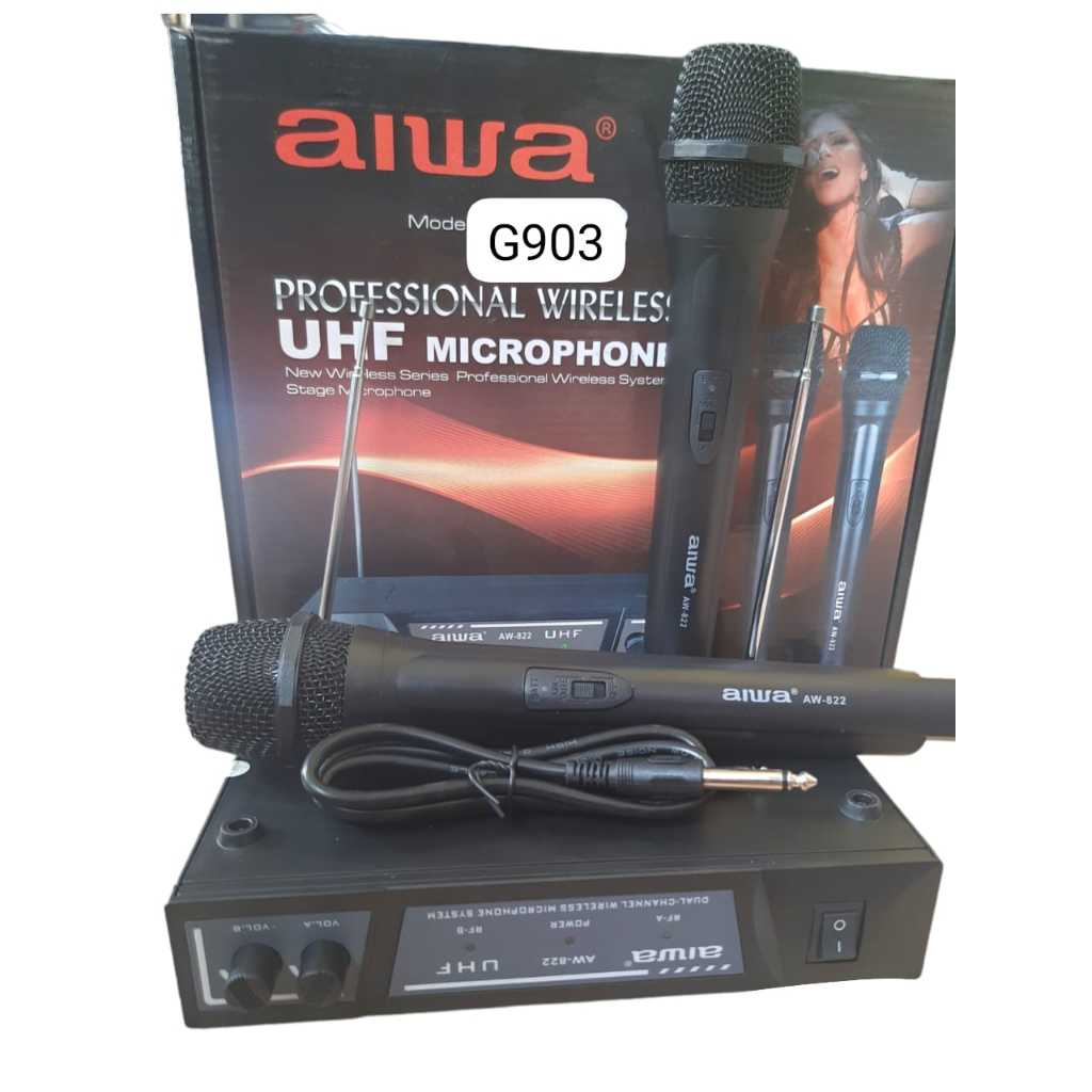 G903 ORI MIC WIRELESS AIWA MICROPHONE WIRELESS HANDHELD UHF DOUBLE MIK MIX SEPASANG MIKROPHONE WIR