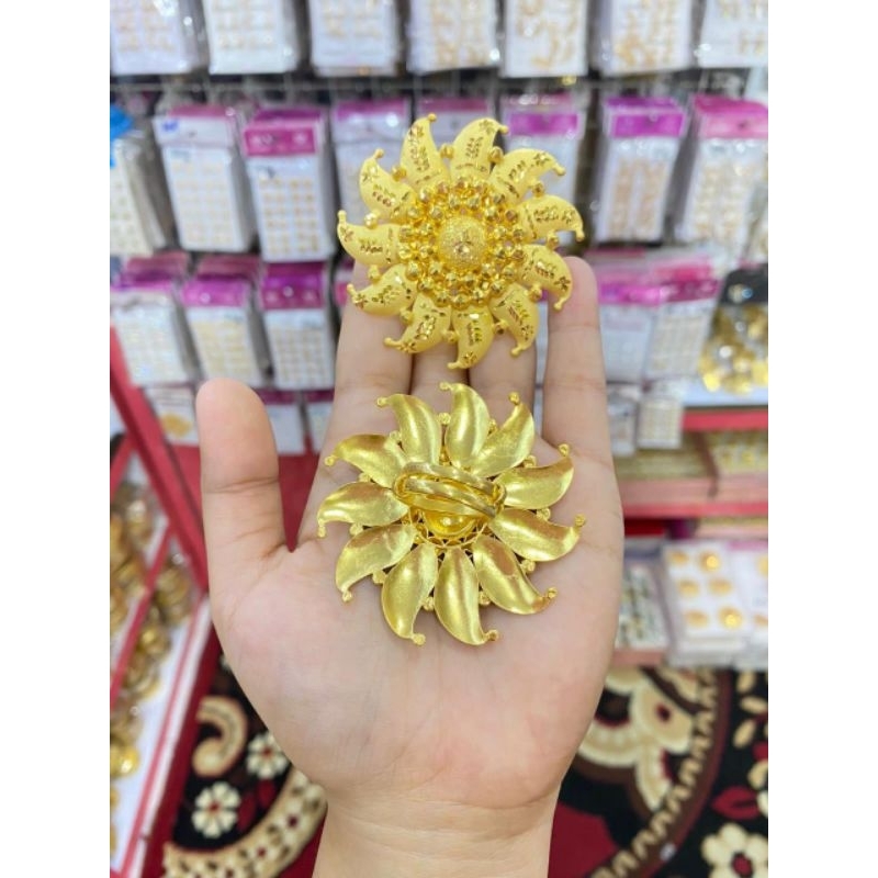 Cincin dan bros2in1 model Matahari bahan lapis emas warna di gold sempurna