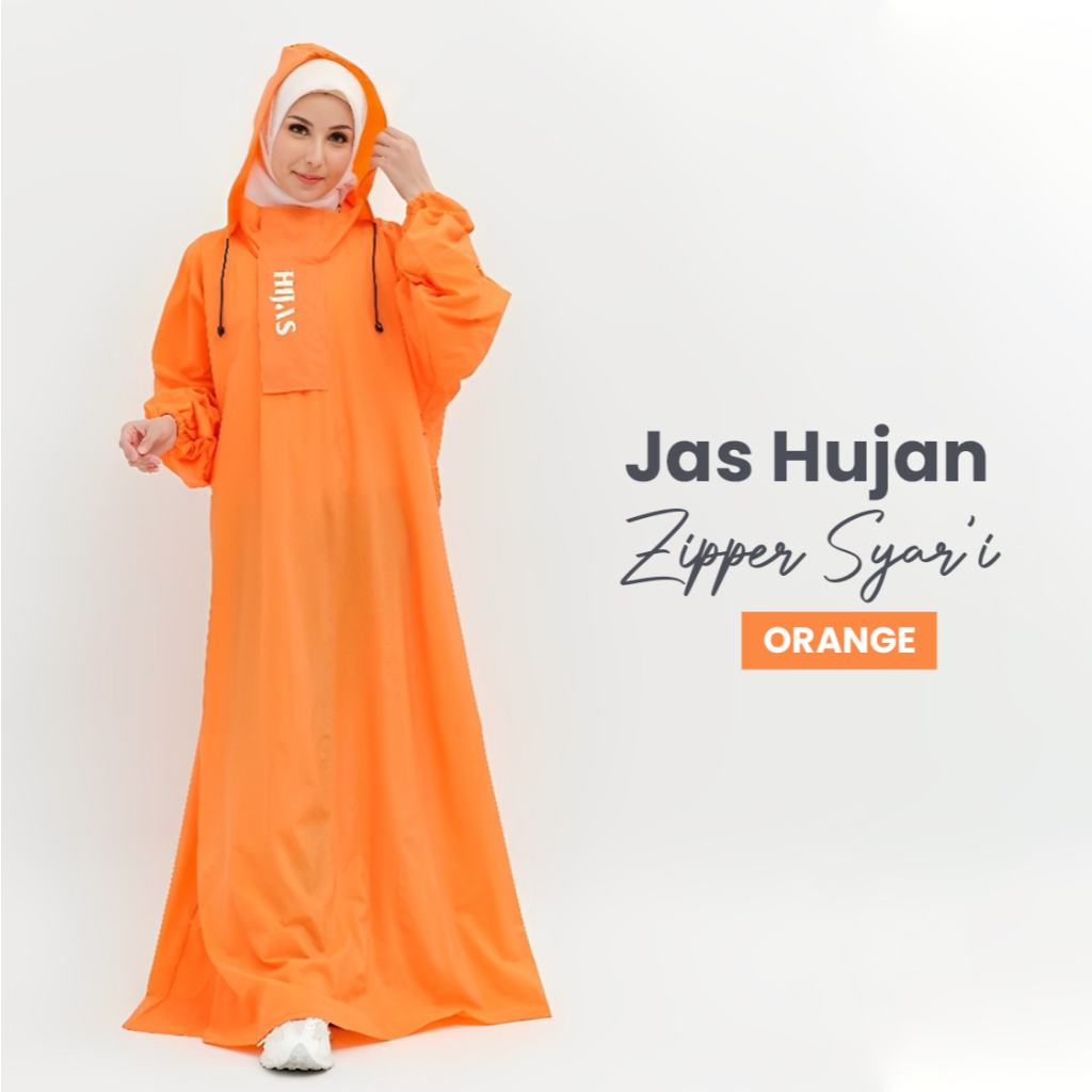 Shofiya - Jas Hujan Gamis Wanita Warna Orange Lucu Tebal Korea Jumbo