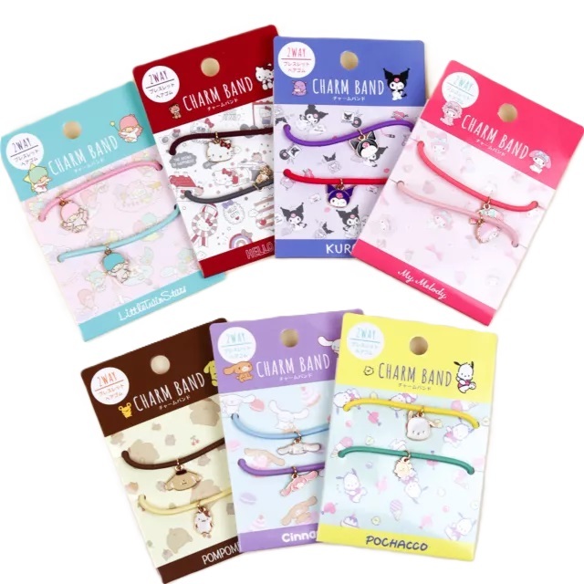 Ori Sanrio Jepang - Gelang Ikat Rambut 2 Way Charm Band Cinnamoroll Kuromi Hangyodon My Melody Badtz