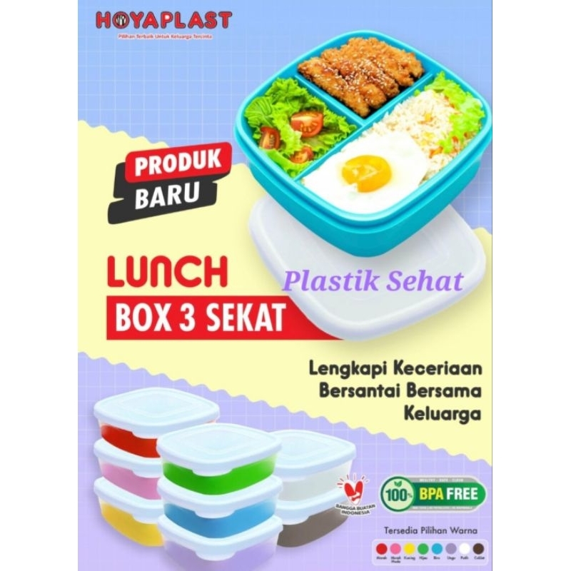 Lunch Box Kotak Makan HOYAPLAST sekat 3 BPA Free