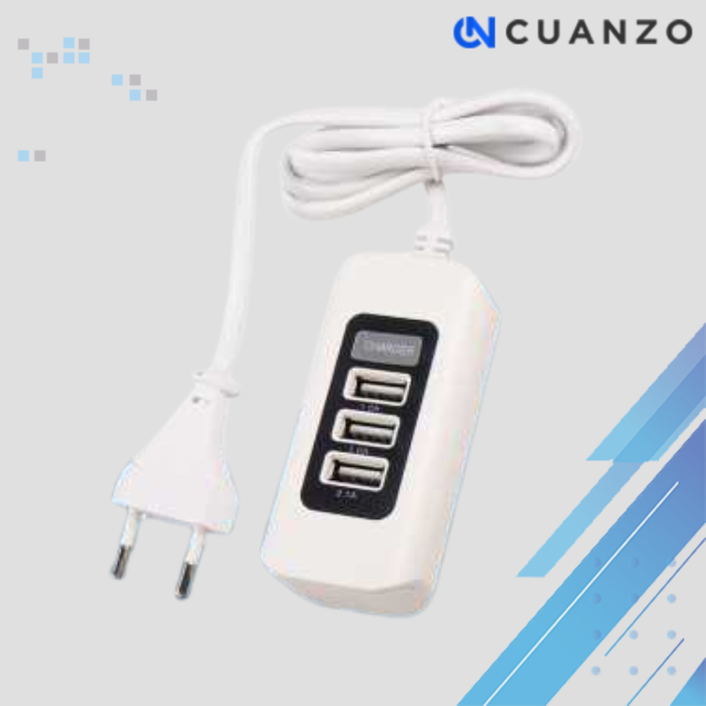 USB Charger Hub 3 Port 5V 2A EU Plug 1M / Kepala Pengisi Daya Colokan Adaptor Adapter Batok Charger 