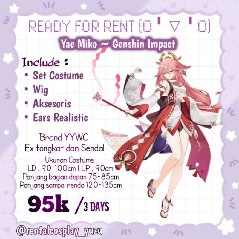 SEWA/RENTAL ONLY! YAEMIKO YAE MIKO GENSHIN IMPACT COSPLAY COSTUME ANIME KOSTUM COSPLAY ANIME