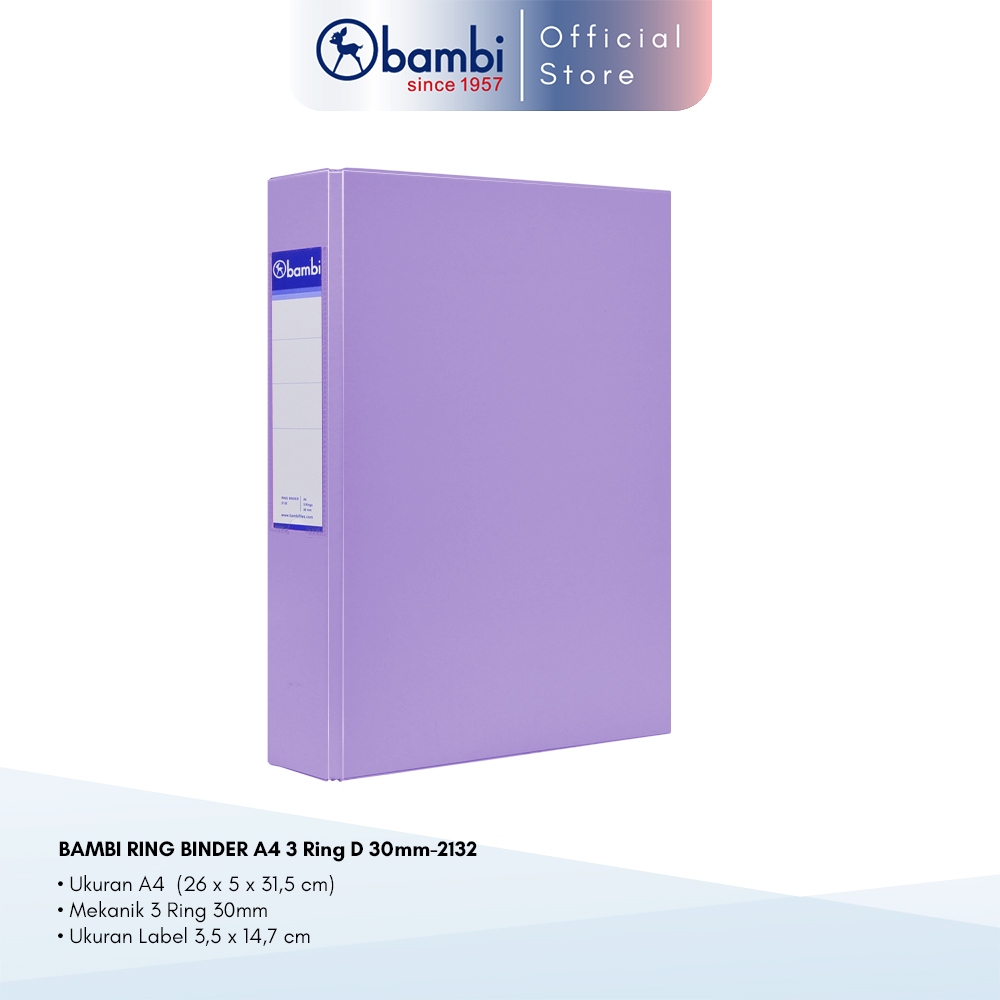 

Bambi Ring Binder A4 3 Ring D-Type Pastel Purple MID SIZE 30 mm