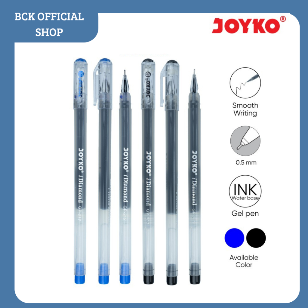

Gel Pen GP-212 iDiamond Joyko / Pulpen Gel 0.5 mm - Hitam - Biru (PCS)