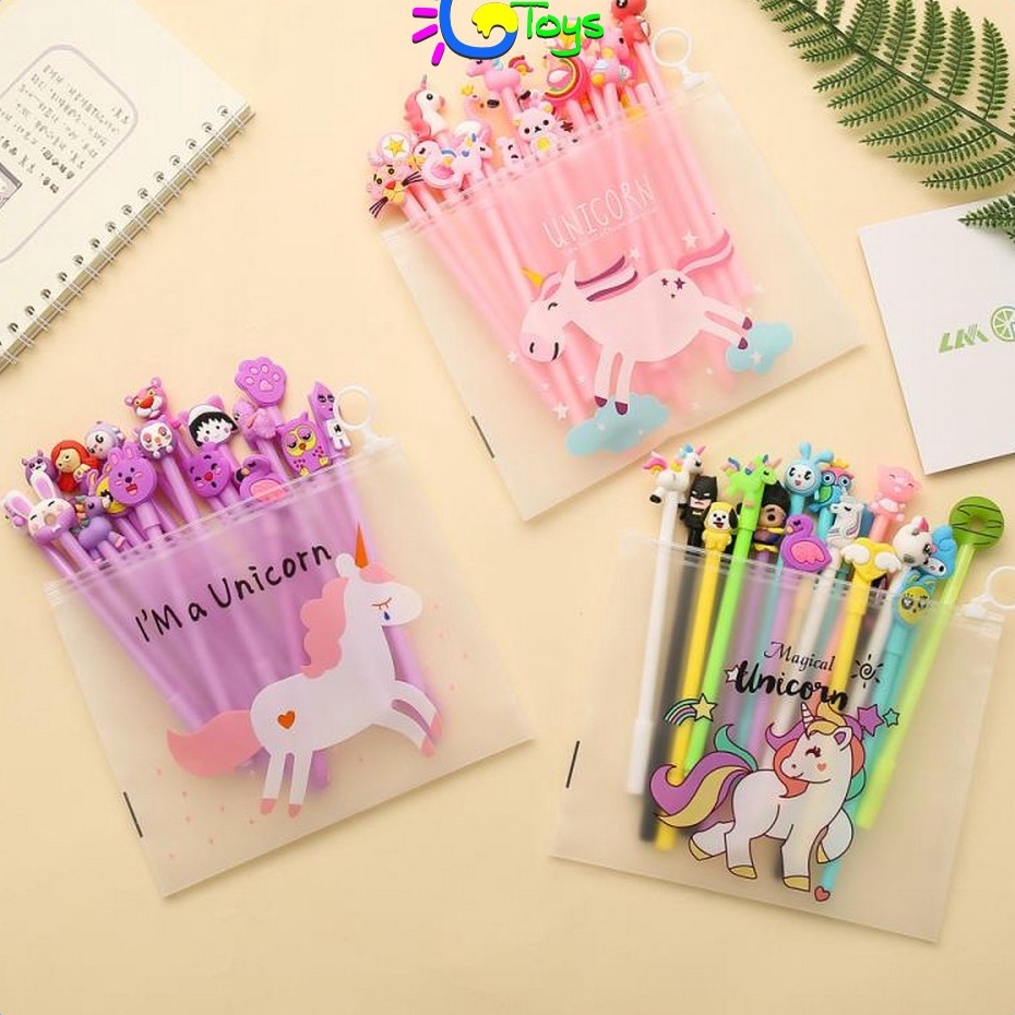 

Real produk CRA15 Pulpen Gel Karakter Lucu Set Isi 2PCS Pena FREE Zipper Pouch Tempat Pensil Transparan Murah