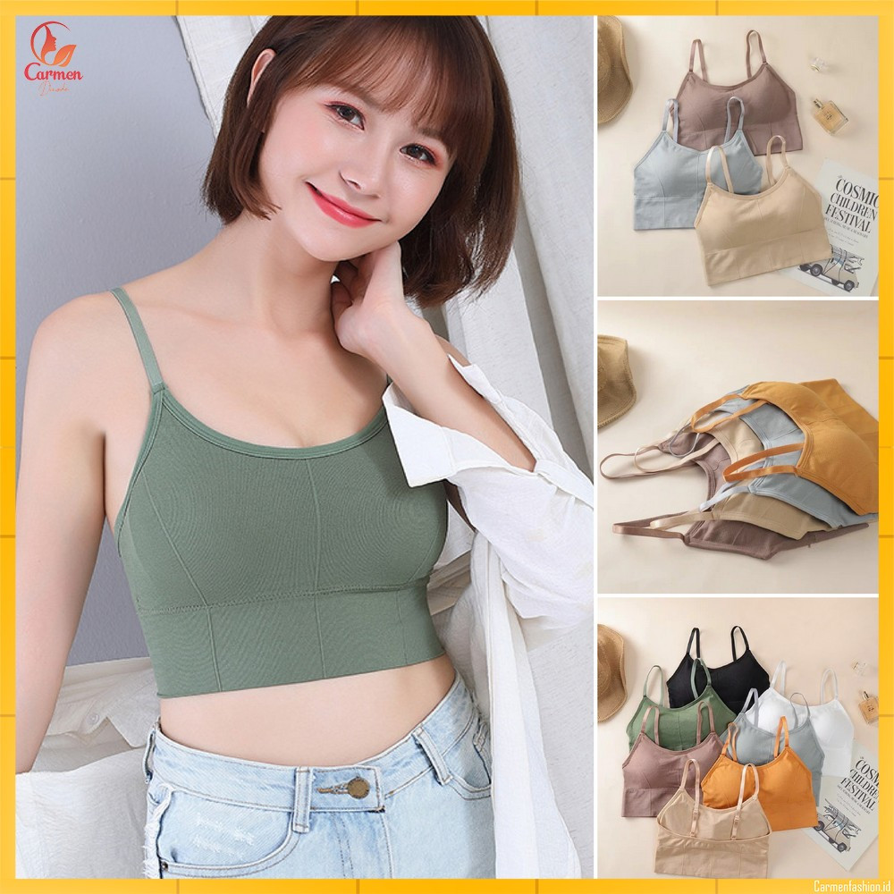Bra Baju Wanita Motif Polos Tanpa Kawat / Pakaian Dalam Croptop Bra Fashionable / Woman Sport Bra Pu