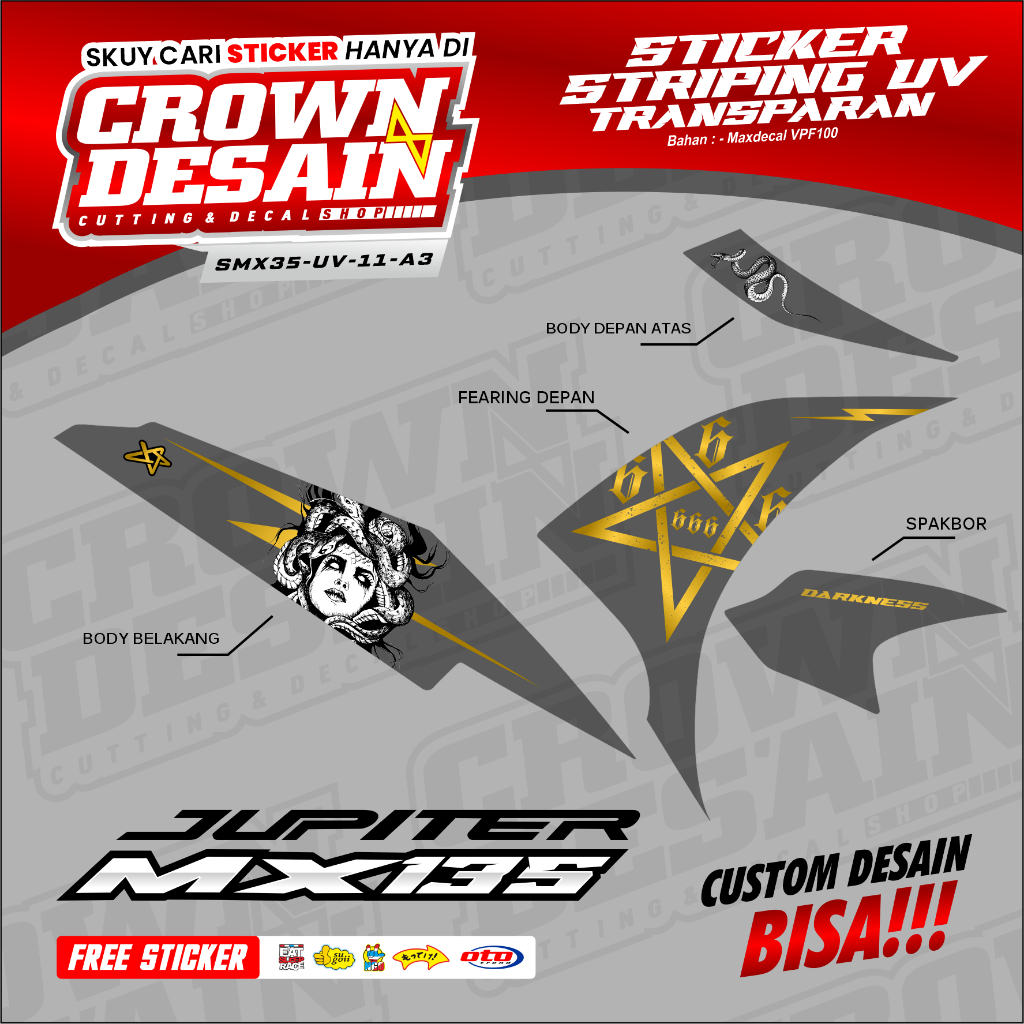 Striping Transparan MX 135 Racing - Decal Stiker Striping Mx 135 New Custom Medusa Gold - SMX35-UV