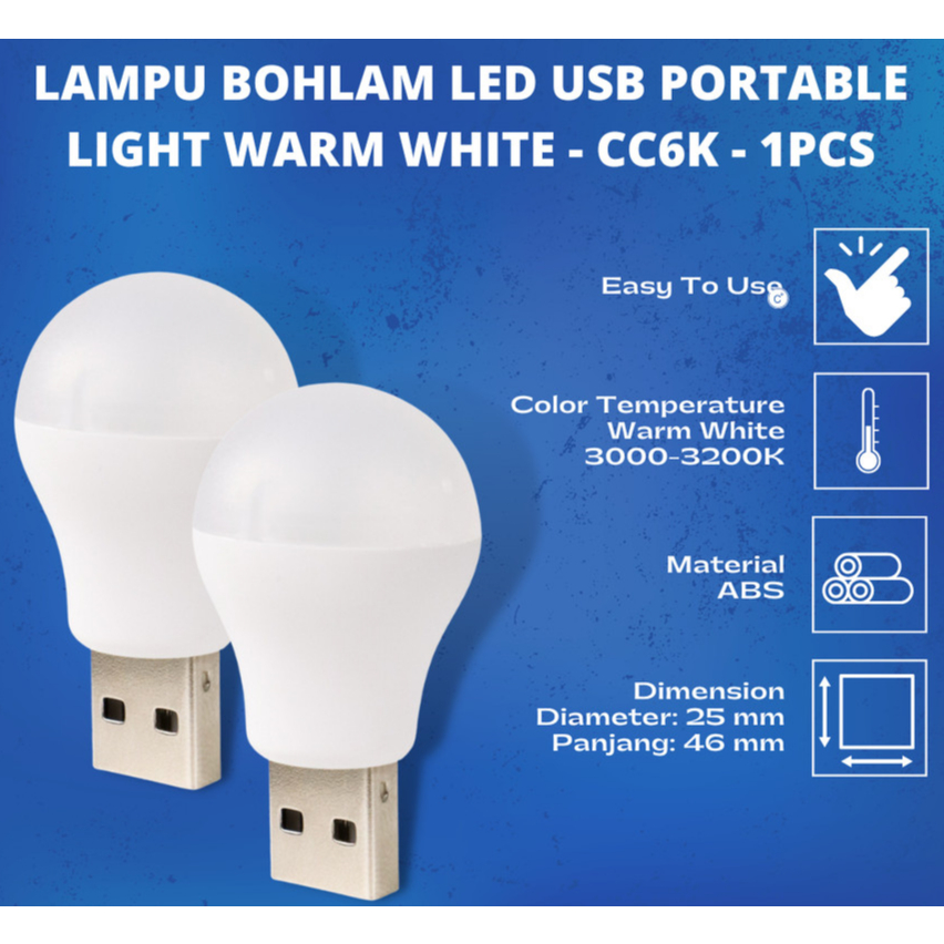 Lampu Bohlam LED Mini USB Portable Light Lampu Baca HP Hias Kecil Warm White Serbaguna