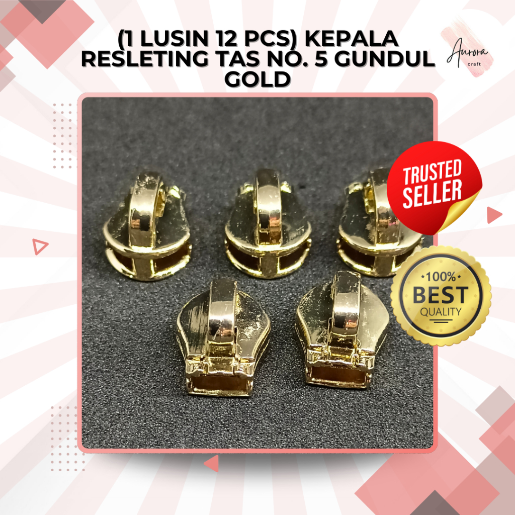 (1 LUSIN 12 PCS) KEPALA RESLETING TAS NO. 5 GUNDUL GOLD GIGI BESI