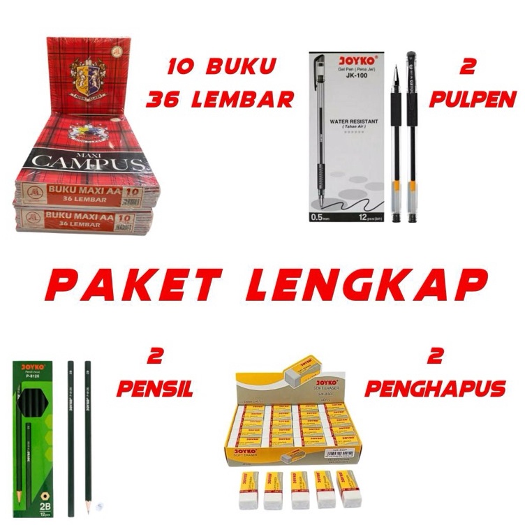 

KODE G2Y6 BUKU KAMPUS PAKET MURAH Buku kampus 36 isi 1 pcs 2 pcs pulpen Joyko 2 pcs Pensil Joyko 2 Penghapus joyko