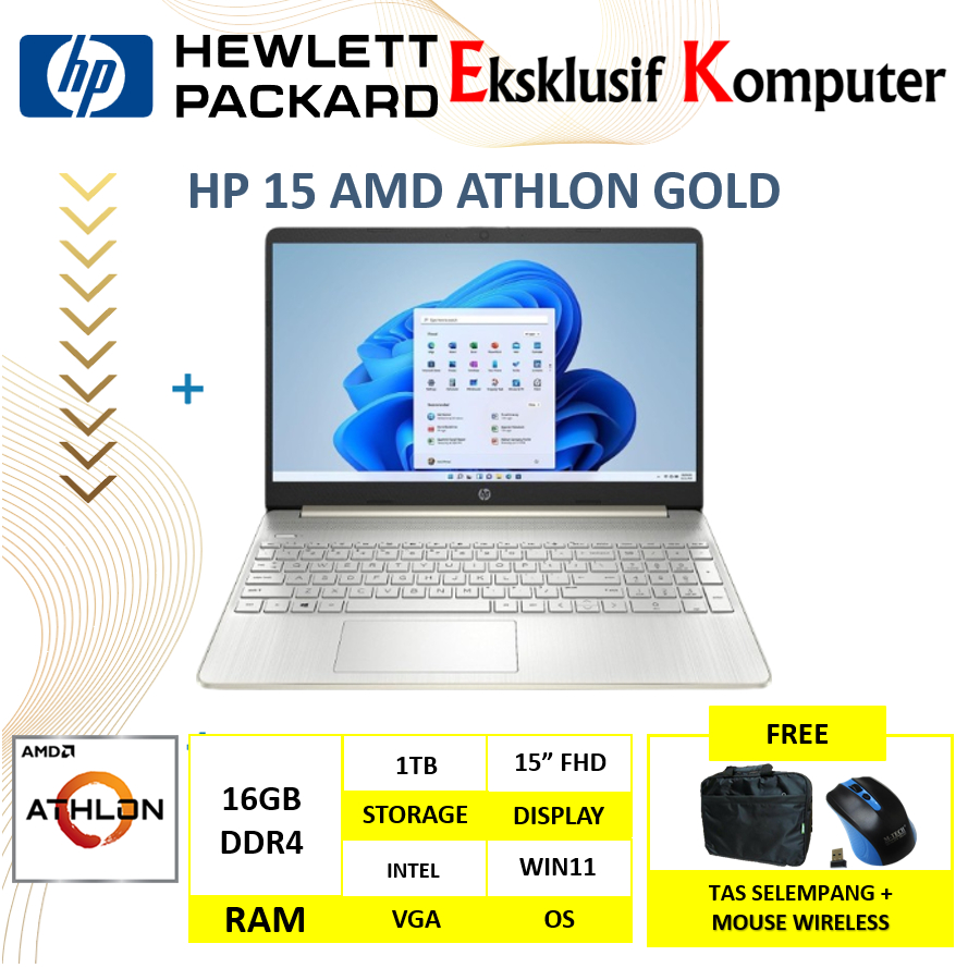 Laptop HP 15 AMD Athlon Gold 3150U 16GB 1TB SSD 15" FHD Windows 11 Home Original