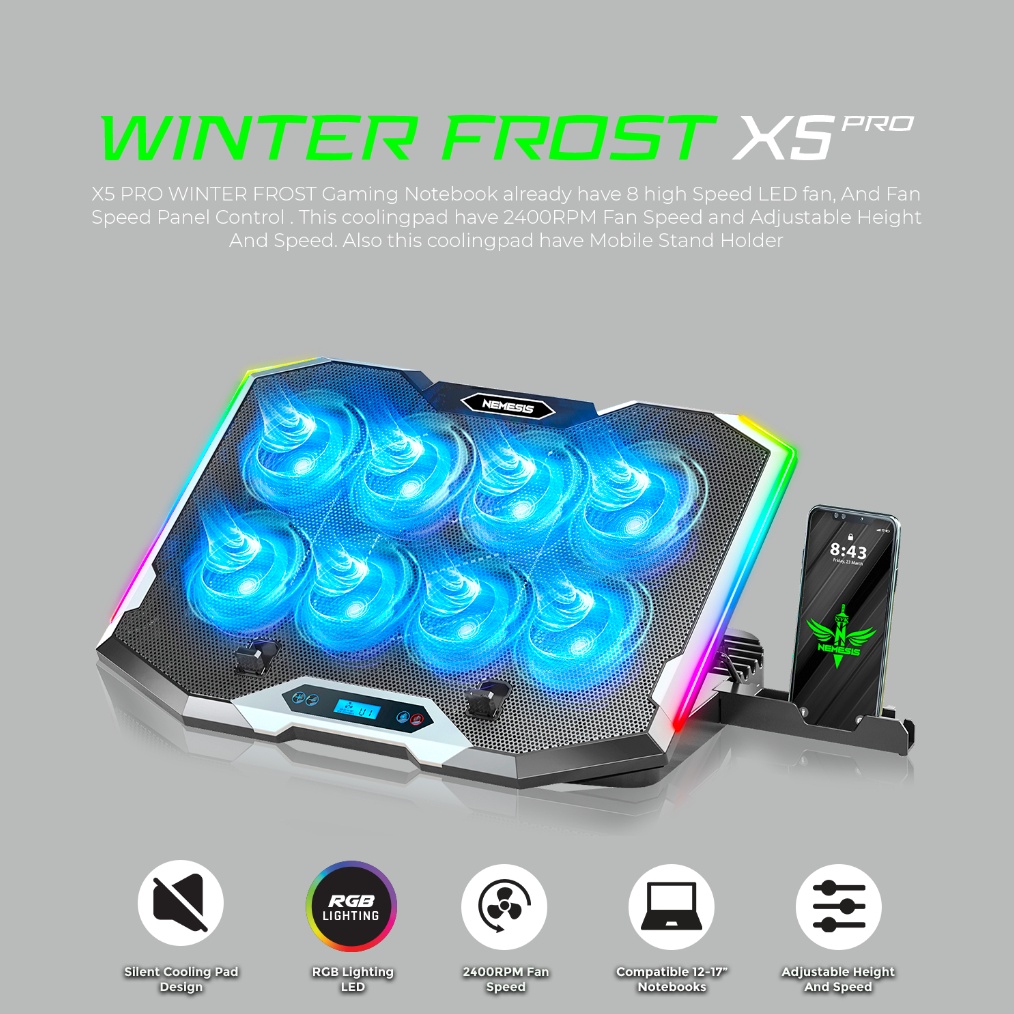 NYK NEMESIS Coolingpad 8 Fan RGB WINTER FROST X5 PRO i C2C2