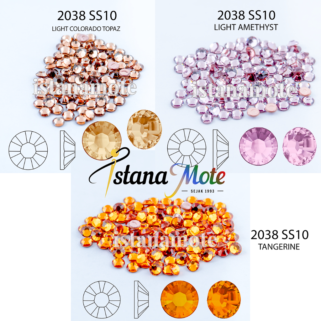 Flatback Hotfix kristal tempel Swarovski 2038-ss10-LCT / light amethyst / tangerine ASLI ORIGINAL