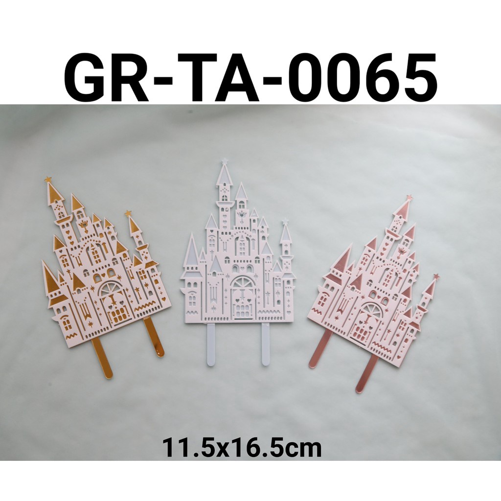 

KILAT GRTA65 Cake topper akrilik istana castle princess gold pink biru yamama baking