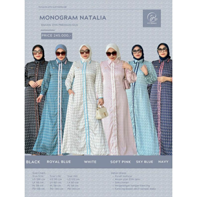 DYN Monogram NATALIA Dress Silk Premium Gamis Sutra Kekinian