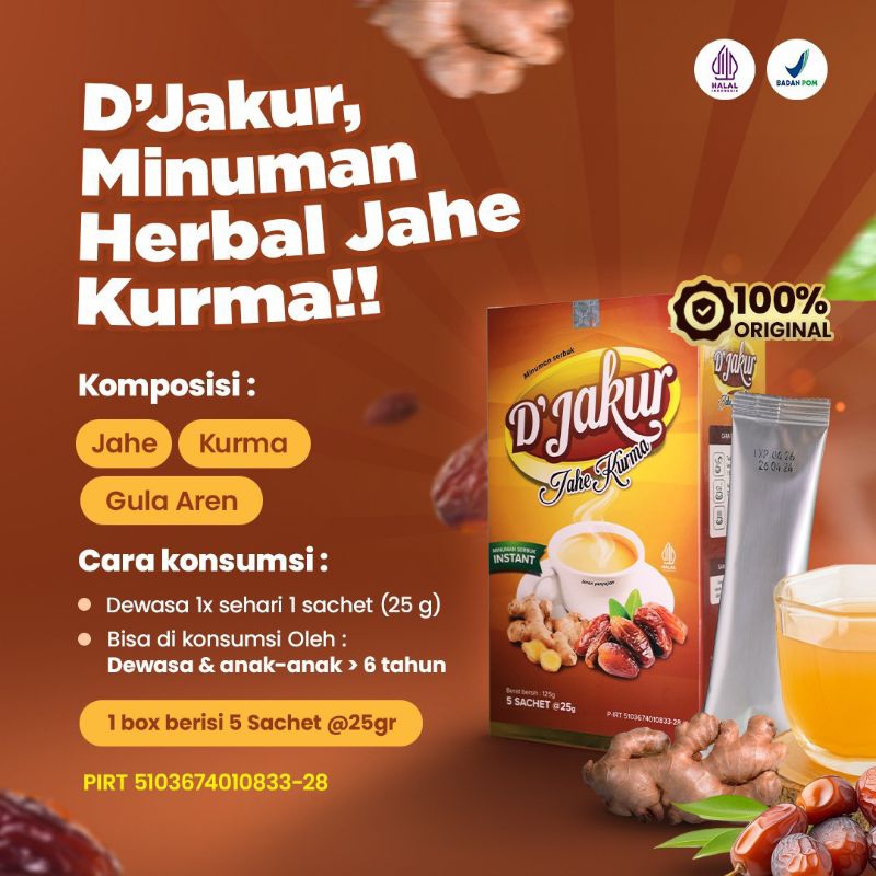 

D'Jakur | Minuman Herbal Jahe Kurma Isi 5 Shacet | D'Jakur Minuman Tradisional Herbal