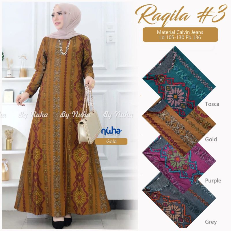 Gamis Calvin Jeans Raqila #3 Dress Jumbo XL-XXXL Ori Nuha Dress Kondangan Terbaru Motif Batik Gamis 