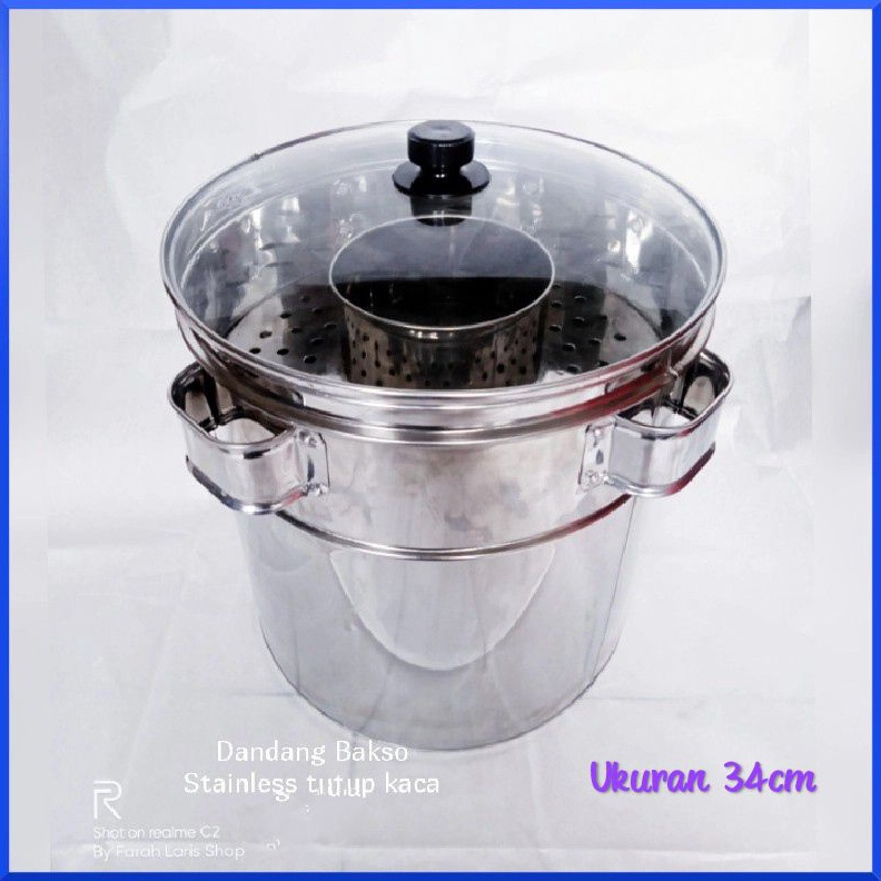 SERENTAK Dandang Bakso stainless Tutup Kaca Ukuran 34cm