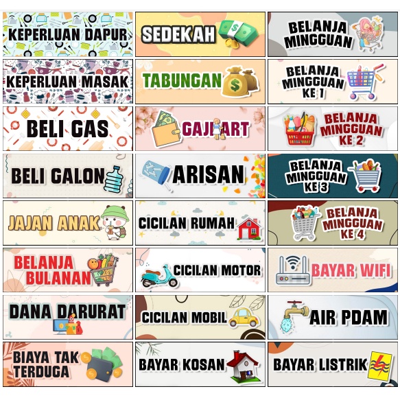 

WAH AZAHRA STIKER DOMPET BUDGETING KERTAS TANGGALAN 131 STIKER DOMPET KEUANGAN