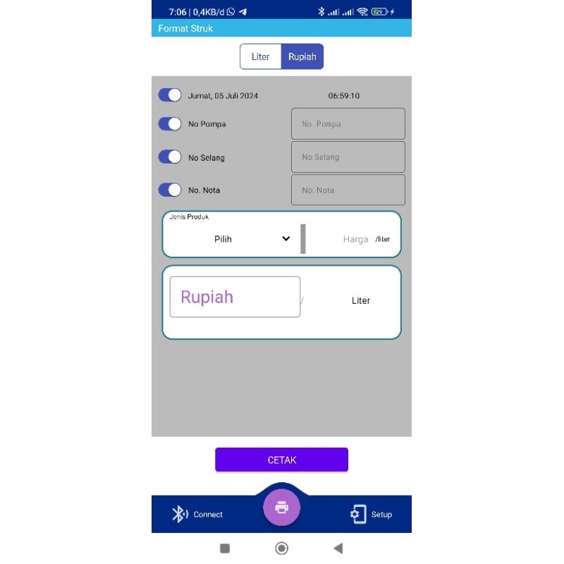aplikasi android cetak struk nota SPBU tanpa iklan