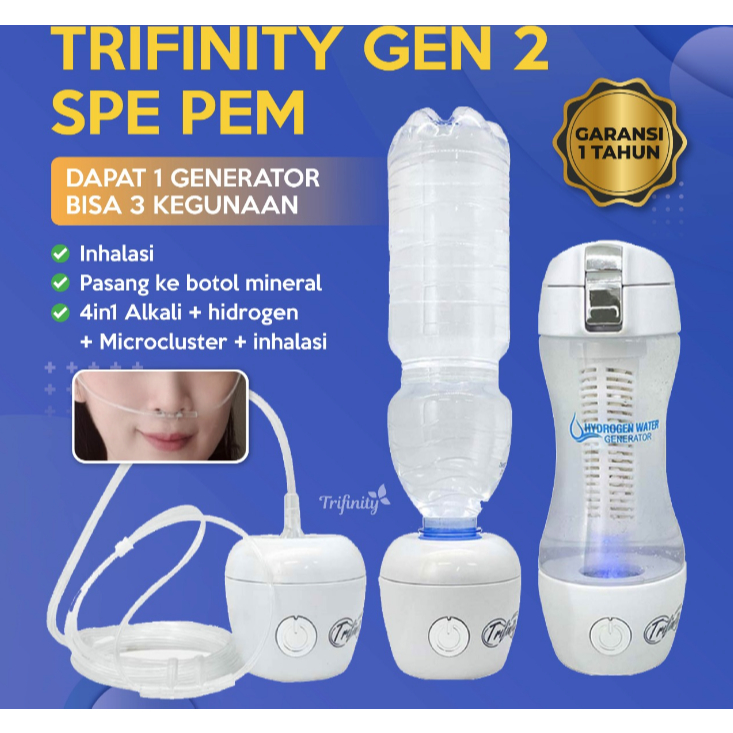 Trifinity Botol Hidrogen Alkali Hasilkan Air Hydrogen Alkaline Gen2 Garansi 1 Tahun Generasi 2 Inhal