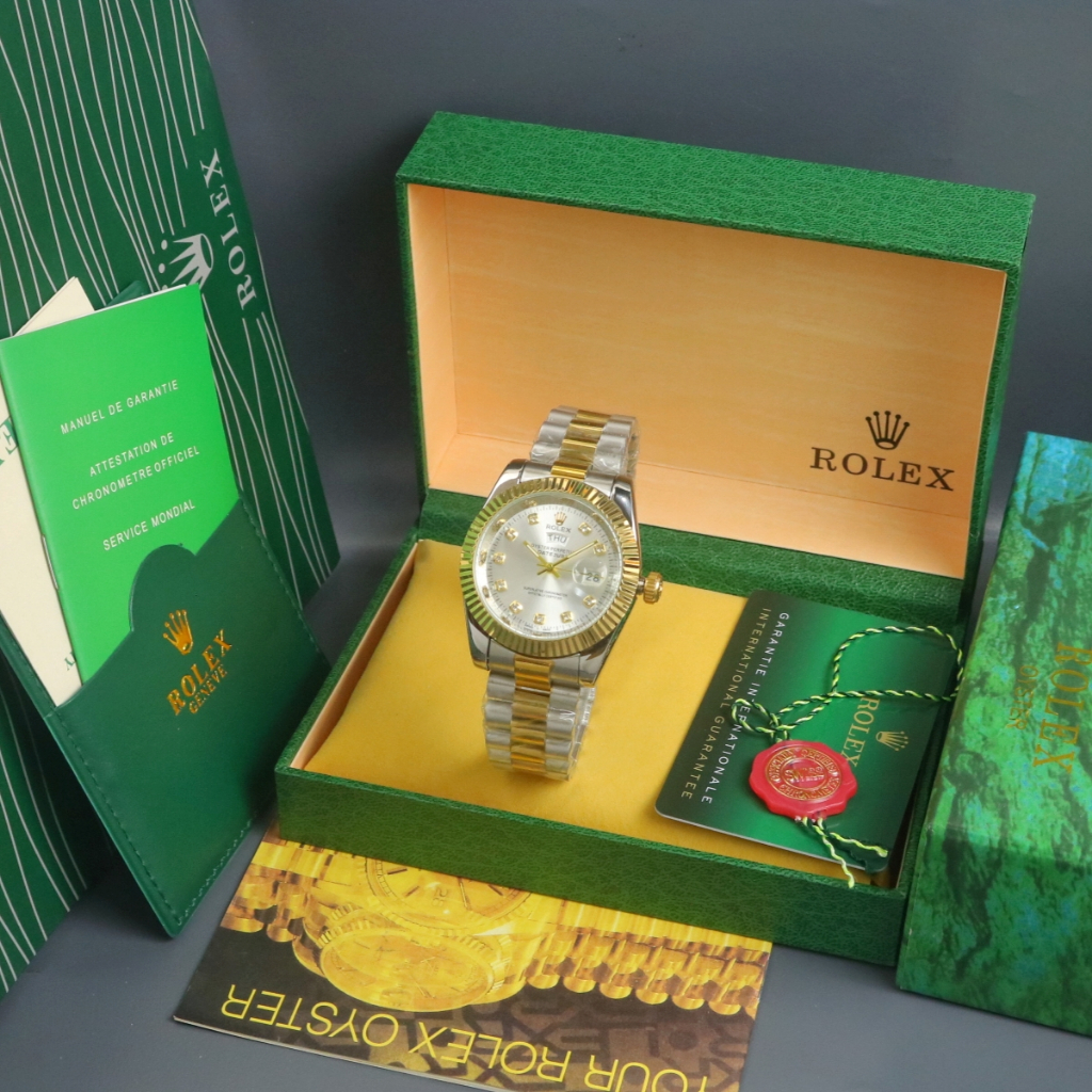 Rolek Jam tangan Pria wanita - jam hari tanggal aktif - full set kotak jam tangan kado